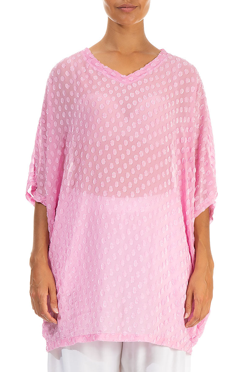 Boxy Dotty Taffy Pink Silk Blouse 1