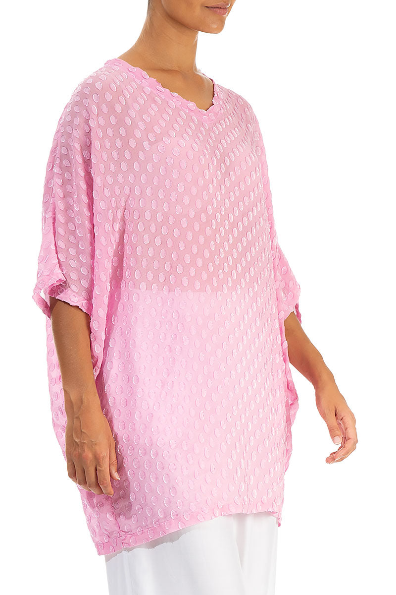 Boxy Dotty Taffy Pink Silk Blouse 3