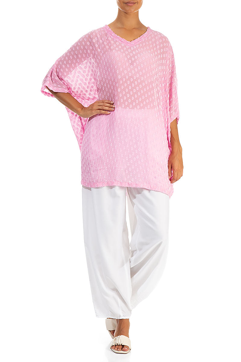 Boxy Dotty Taffy Pink Silk Blouse 4