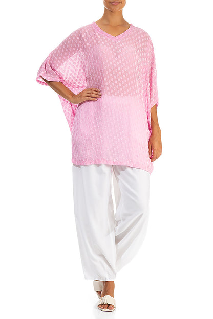 Boxy Dotty Taffy Pink Silk Blouse 4