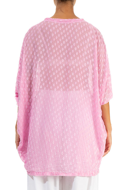 Boxy Dotty Taffy Pink Silk Blouse 2