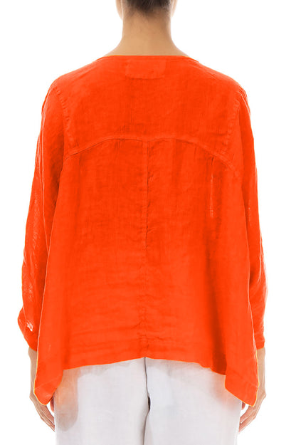 Boxy Flame Orange Gauze Linen Blouse