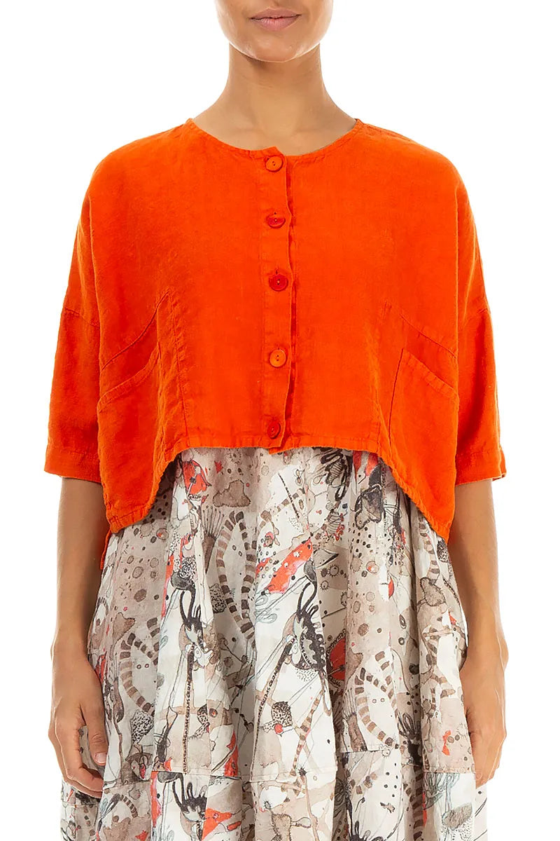 Boxy Flame Orange Linen Jacket 1