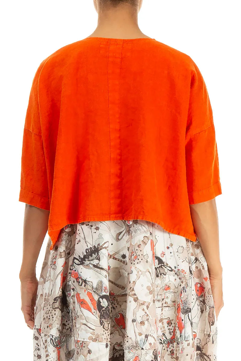 Boxy Flame Orange Linen Jacket 2