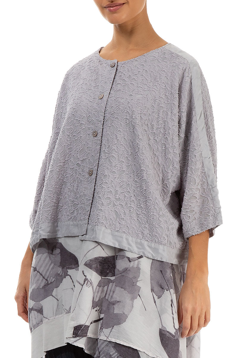 Boxy Floral Lilac Grey Silk Jacket 3