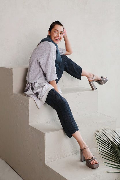 Boxy Floral Lilac Grey Silk Jacket 6