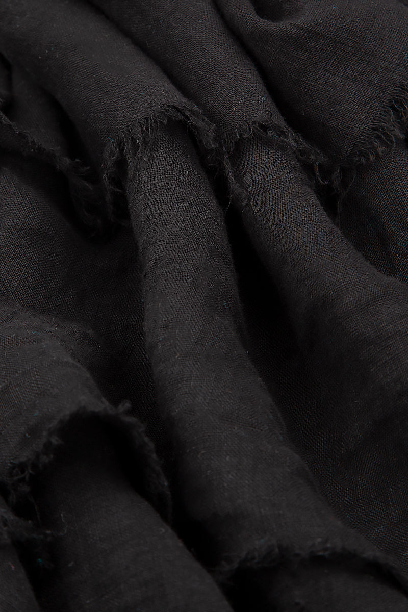Boxy Frayed Edge Black Gauze Linen Blouse 5
