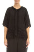 Boxy Frayed Edge Black Gauze Linen Blouse 1