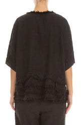 Boxy Frayed Edge Black Gauze Linen Blouse 2