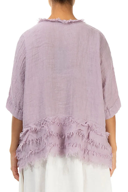 Boxy Frayed Edge Lilac Gauze Linen Blouse 2