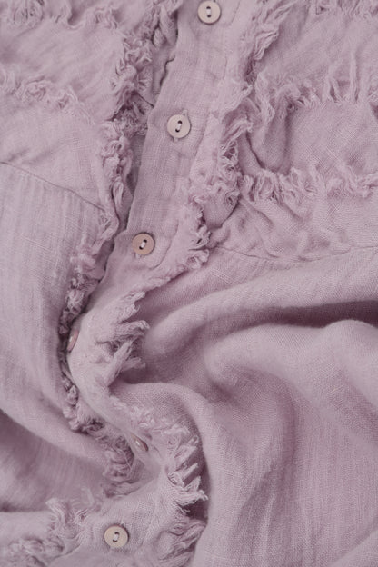 Boxy Frayed Edge Lilac Gauze Linen Blouse 5