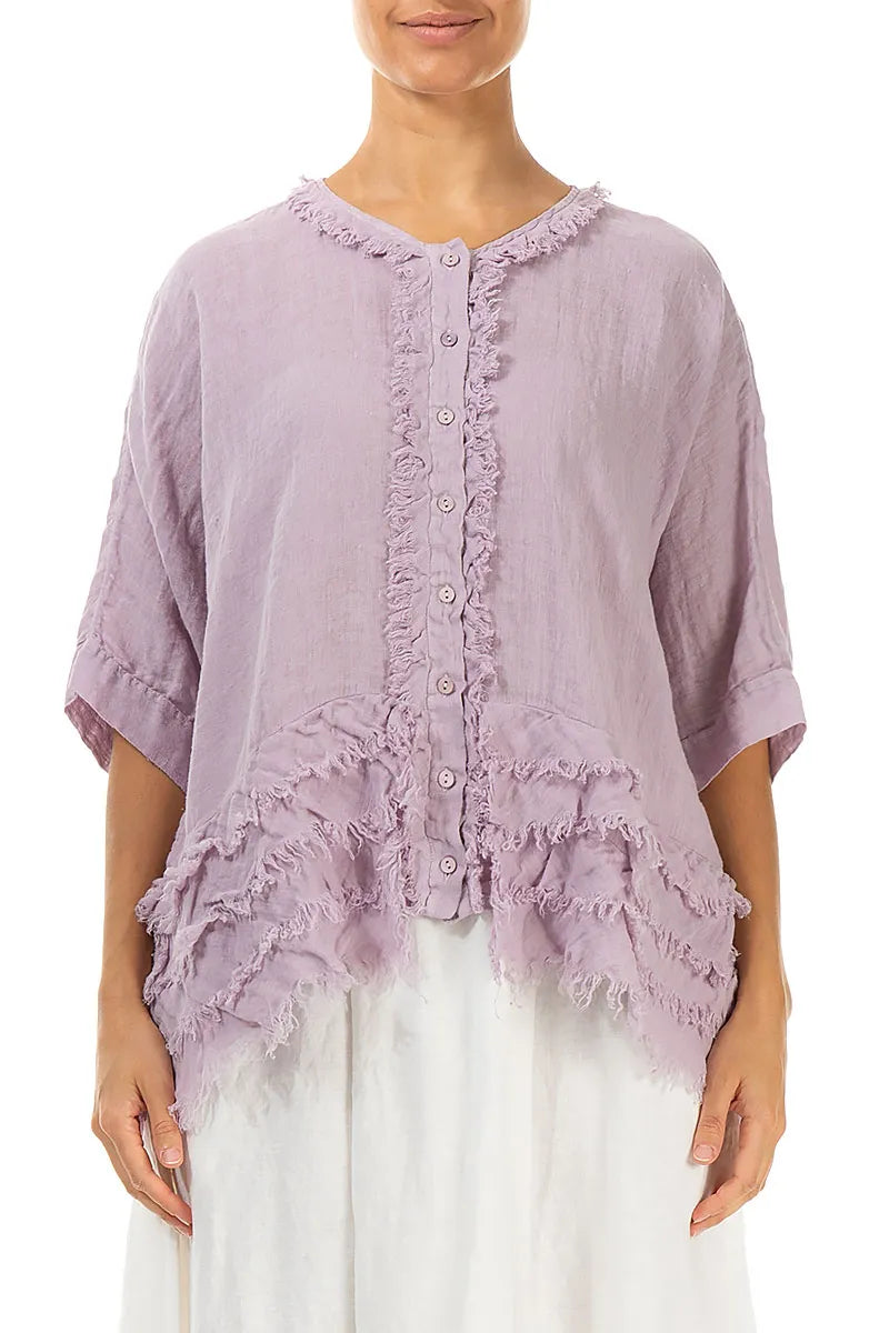 Boxy Frayed Edge Lilac Gauze Linen Blouse 1