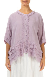 Boxy Frayed Edge Lilac Gauze Linen Blouse 1