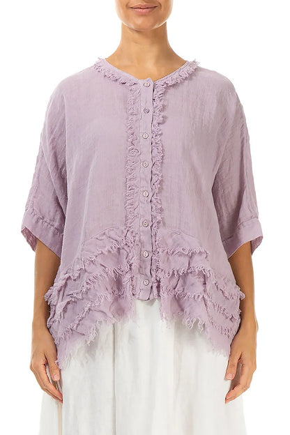 Boxy Frayed Edge Lilac Gauze Linen Blouse 1