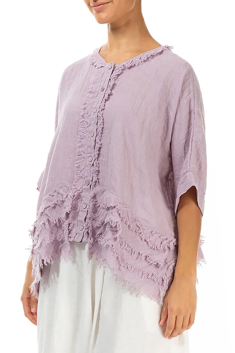 Boxy Frayed Edge Lilac Gauze Linen Blouse 3