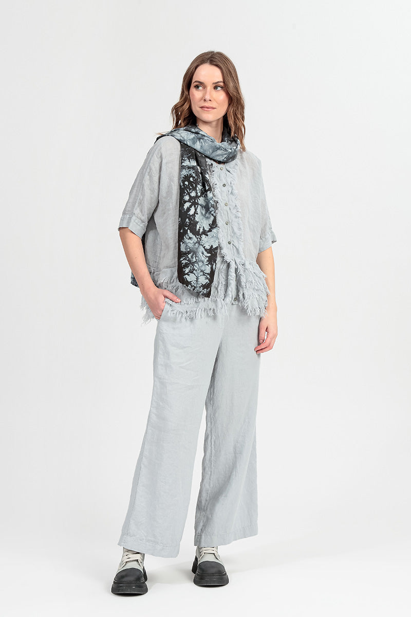 Boxy Frayed Edge Silver Grey Gauze Linen Blouse 6