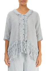 Boxy Frayed Edge Silver Grey Gauze Linen Blouse 1