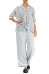 Boxy Frayed Edge Silver Grey Gauze Linen Blouse 4