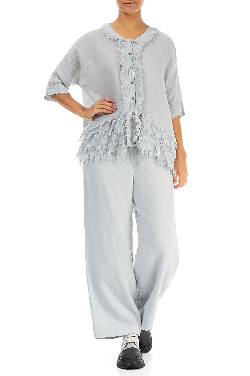 Boxy Frayed Edge Silver Grey Gauze Linen Blouse 4