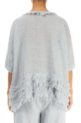 Boxy Frayed Edge Silver Grey Gauze Linen Blouse 2