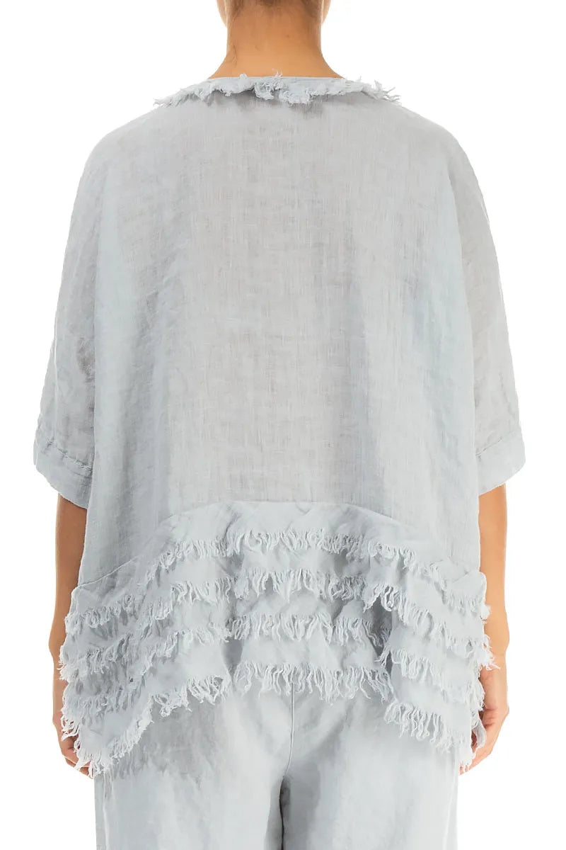 Boxy Frayed Edge Silver Grey Gauze Linen Blouse 2