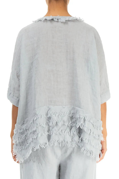 Boxy Frayed Edge Silver Grey Gauze Linen Blouse 2