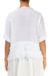 Boxy Frayed Edge White Gauze Linen Blouse 2