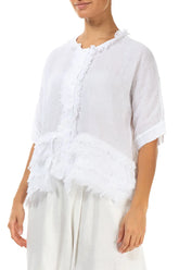 Boxy Frayed Edge White Gauze Linen Blouse 3