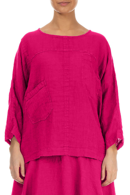 Kastige Bluse aus Fuchsiatüll-Leinen
