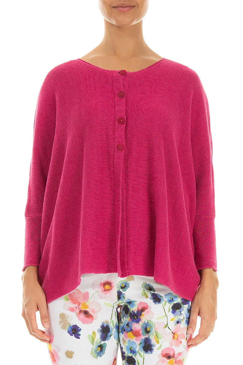 Kastenförmiger fuchsiafarbener Leinen-Cardigan