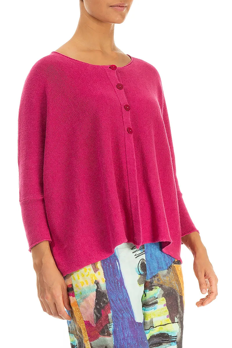 Boxy Fuchsia Linen Cardigan 3