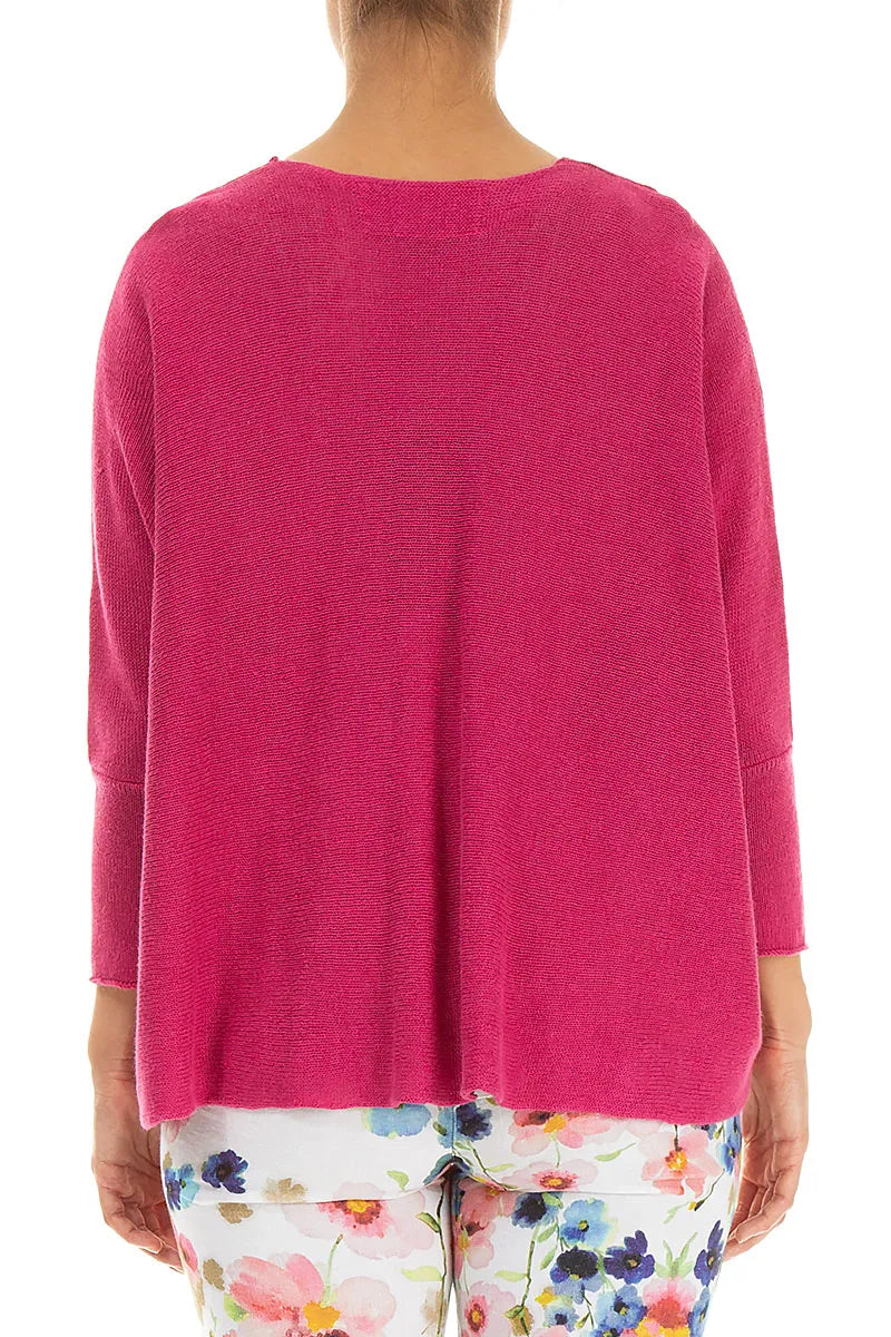 Kastenförmiger fuchsiafarbener Leinen-Cardigan