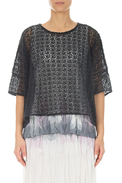 Boxy Graphite Broderie Cotton Blouse 1