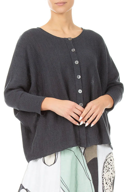 Boxy Graphite Linen Cardigan 3