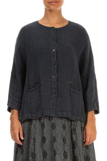 Boxy Graphite Textured Linen Jacket Blouse 2