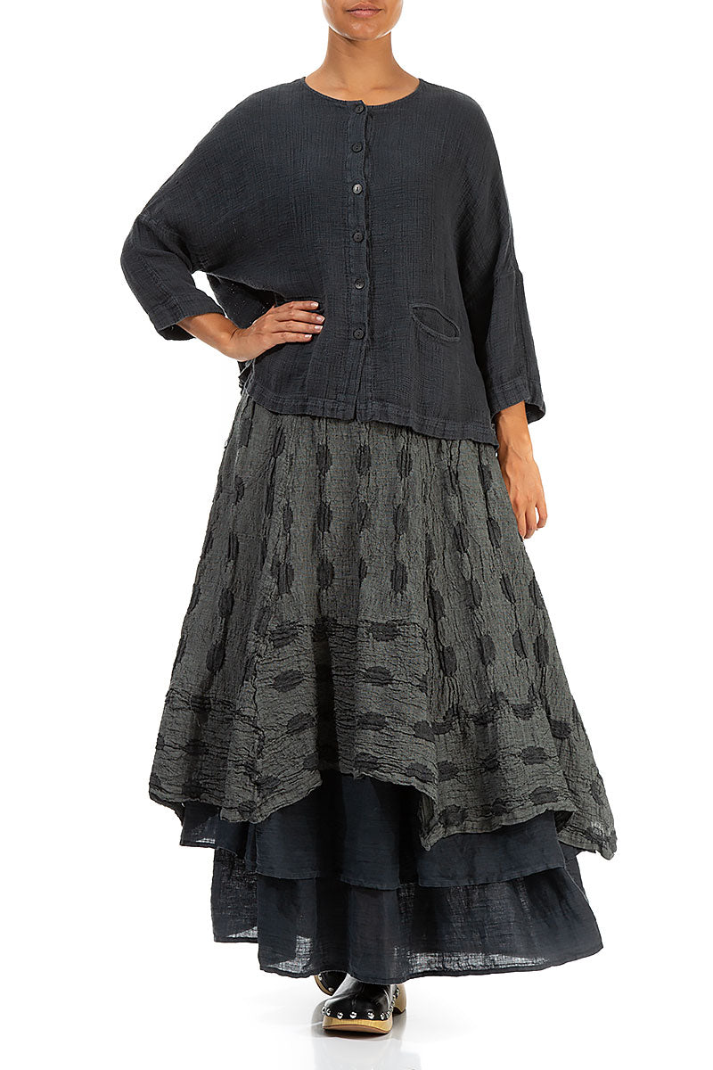 Boxy Graphite Textured Linen Jacket Blouse 5