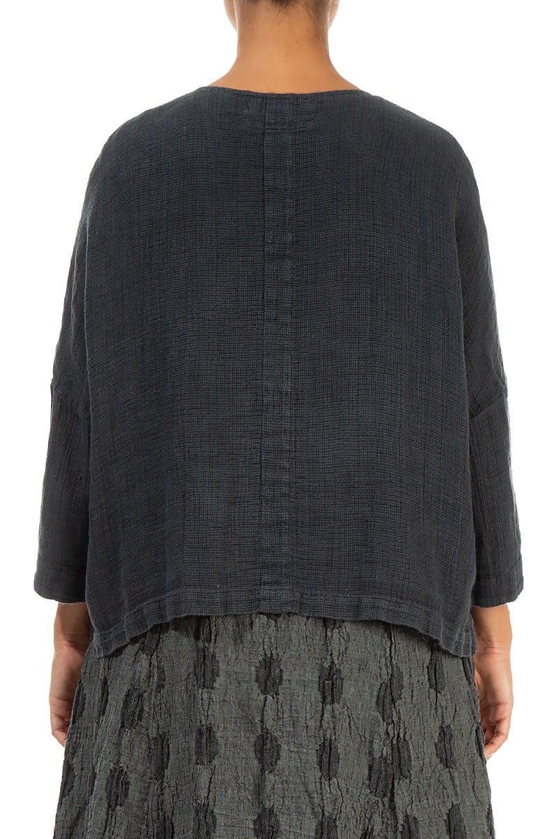 Boxy Graphite Textured Linen Jacket Blouse 3