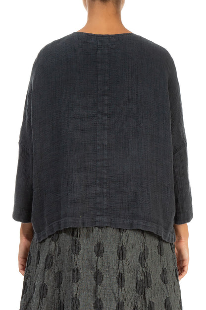 Boxy Graphite Textured Linen Jacket Blouse 3