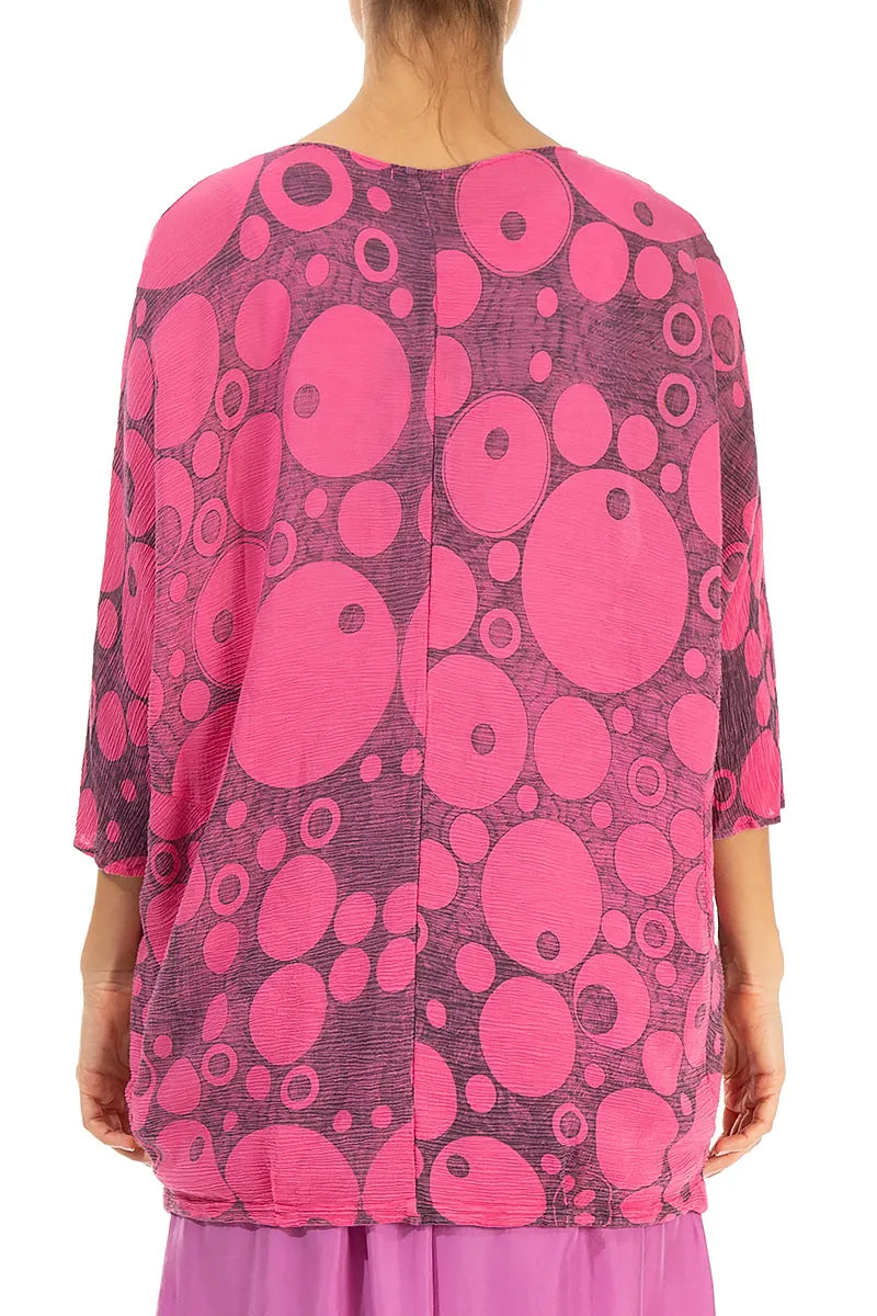 Blouse ample en soie et viscose à cercles rose vif