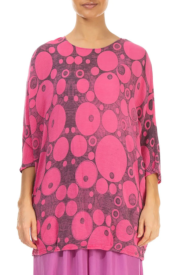 Blouse ample en soie et viscose à cercles rose vif