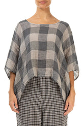 Boxy Large Check Beige Gauze Linen Blouse 1