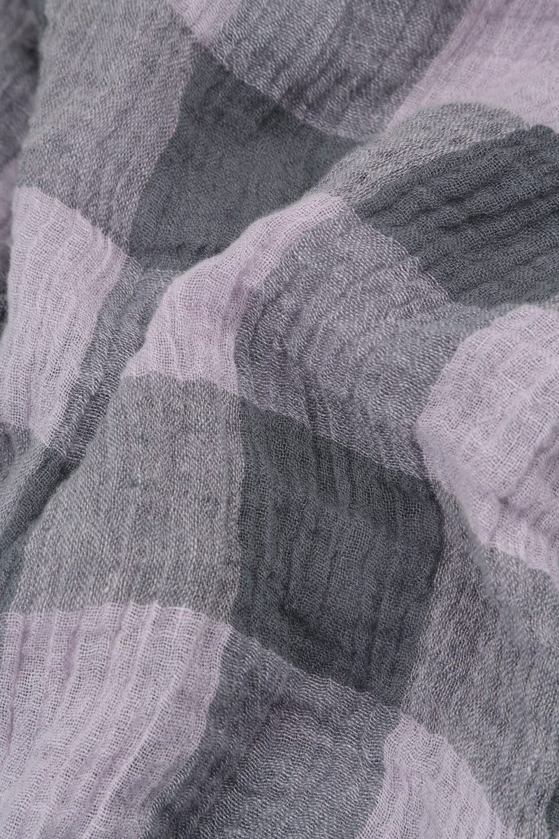 Boxy Large Check Lilac Gauze Linen Blouse 5