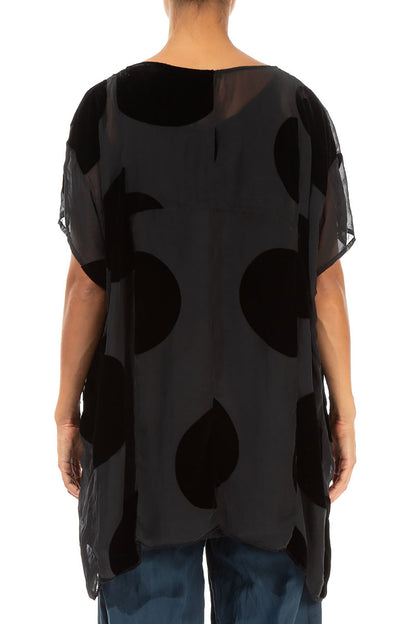 Boxy Large Devoré Bubbles Black Silk Velvet Tunic 2