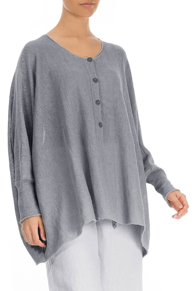 Boxy Light Grey Linen Cardigan 3