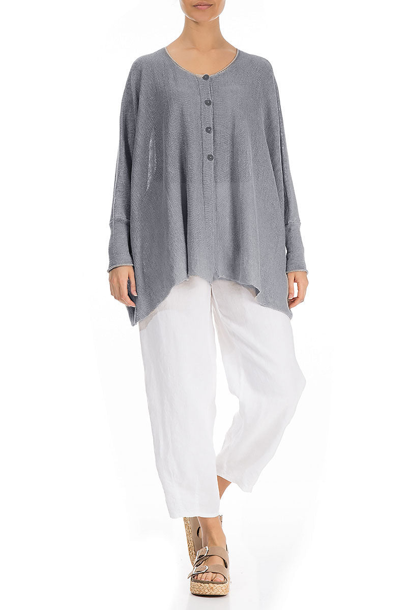 Boxy Light Grey Linen Cardigan 4