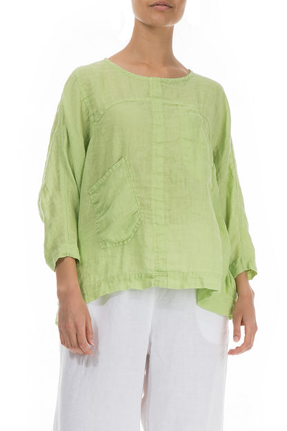 Boxy Lime Gauze Linen Blouse