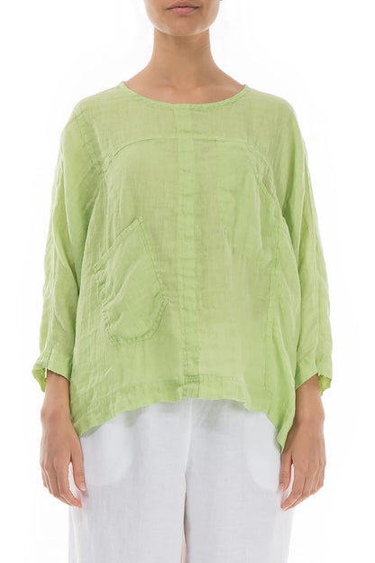 Boxy Lime Gauze Linen Blouse