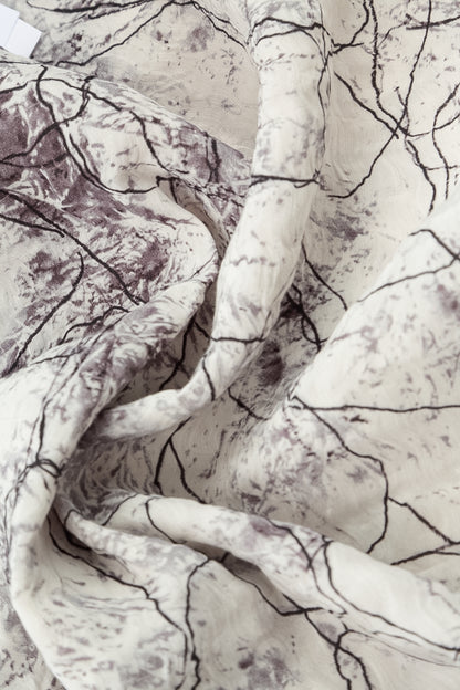 Boxy Off White Marble Crinkled Silk Blouse 5