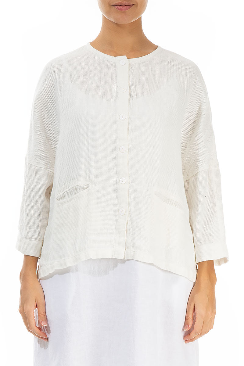 Boxy Off White Textured Linen Jacket Blouse 1