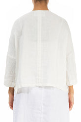 Boxy Off White Textured Linen Jacket Blouse 2